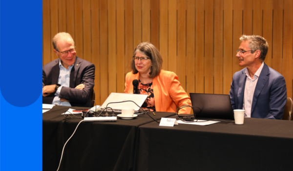 Image of Professor Bonyhady OAM, Gemma Van Halderen PSM and Professor Julian Trollor seated behind a desk